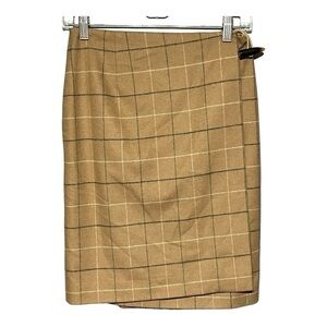 Talbots Vintage Wrap Skirt Tan Black Plaid Wool Blend Midi Made in the USA Sz 6